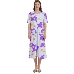 Purple Owl Pattern Background Women s Cotton Short Sleeve Night Gown by Apen