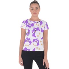 Purple Owl Pattern Background Short Sleeve Sports Top  by Apen