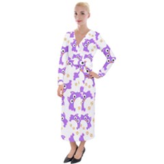 Purple Owl Pattern Background Velvet Maxi Wrap Dress by Apen