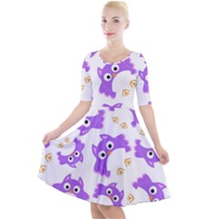 Purple Owl Pattern Background Quarter Sleeve A-line Dress by Apen