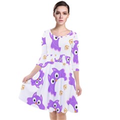 Purple Owl Pattern Background Quarter Sleeve Waist Band Dress by Apen