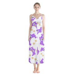 Purple Owl Pattern Background Button Up Chiffon Maxi Dress by Apen