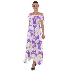 Purple Owl Pattern Background Off Shoulder Open Front Chiffon Dress by Apen