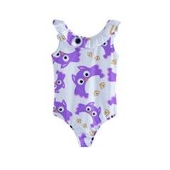 Purple Owl Pattern Background Kids  Frill Swimsuit by Apen