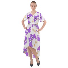 Purple Owl Pattern Background Front Wrap High Low Dress by Apen