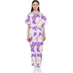 Purple Owl Pattern Background Batwing Lightweight Chiffon Jumpsuit by Apen