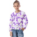 Purple Owl Pattern Background Kids  Long Sleeve T-Shirt with Frill  View1