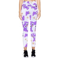 Purple Owl Pattern Background Pocket Leggings  by Apen