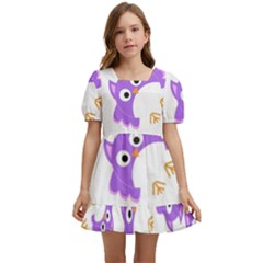 Purple Owl Pattern Background Kids  Short Sleeve Dolly Dress by Apen