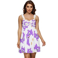 Purple Owl Pattern Background Ruffle Strap Babydoll Chiffon Dress by Apen