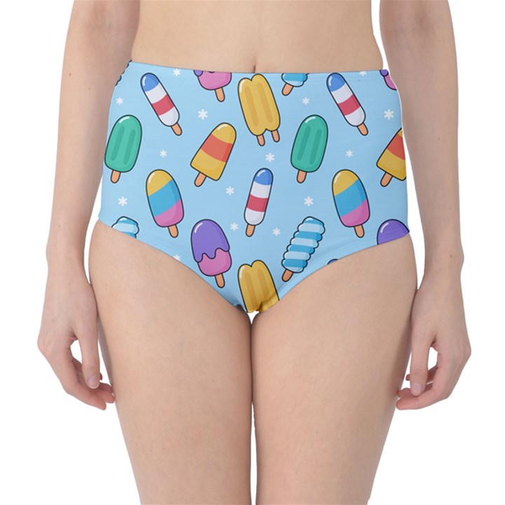 Cute Kawaii Ice Cream Seamless Pattern Classic High-Waist Bikini Bottoms