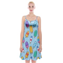 Cute Kawaii Ice Cream Seamless Pattern Spaghetti Strap Velvet Dress by Apen