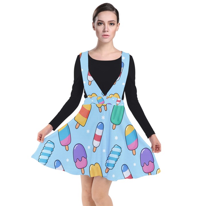 Cute Kawaii Ice Cream Seamless Pattern Plunge Pinafore Dress