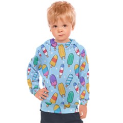 Cute Kawaii Ice Cream Seamless Pattern Kids  Hooded Pullover by Apen