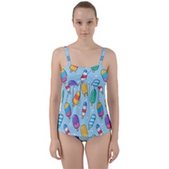 Cute Kawaii Ice Cream Seamless Pattern Twist Front Tankini Set by Apen