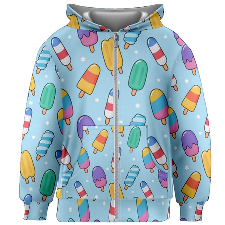 Cute Kawaii Ice Cream Seamless Pattern Kids  Zipper Hoodie Without Drawstring