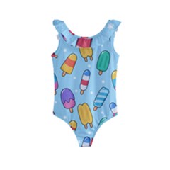 Cute Kawaii Ice Cream Seamless Pattern Kids  Frill Swimsuit by Apen