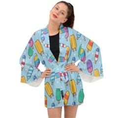 Cute Kawaii Ice Cream Seamless Pattern Long Sleeve Kimono by Apen