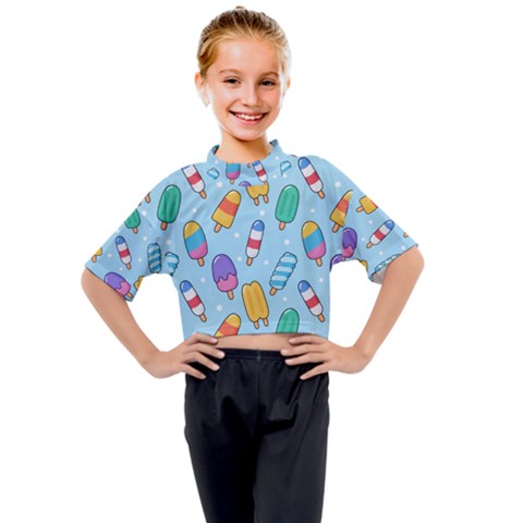 Cute Kawaii Ice Cream Seamless Pattern Kids Mock Neck T-shirt by Apen