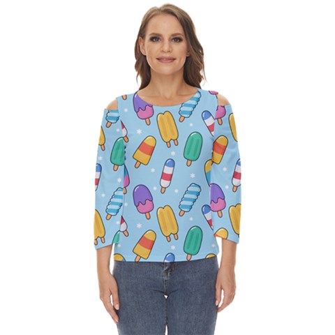 Cute Kawaii Ice Cream Seamless Pattern Cut Out Wide Sleeve Top by Apen