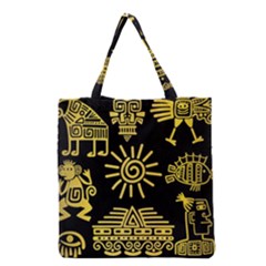 Maya Style Gold Linear Totem Icons Grocery Tote Bag by Apen