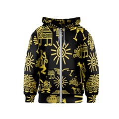 Maya Style Gold Linear Totem Icons Kids  Zipper Hoodie by Apen