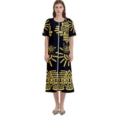 Maya Style Gold Linear Totem Icons Women s Cotton Short Sleeve Night Gown by Apen