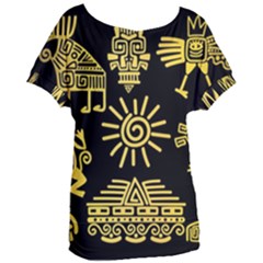 Maya Style Gold Linear Totem Icons Women s Oversized T-shirt by Apen