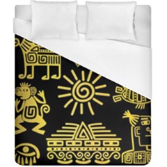 Maya Style Gold Linear Totem Icons Duvet Cover (california King Size) by Apen