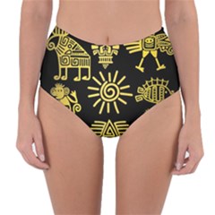 Maya Style Gold Linear Totem Icons Reversible High-waist Bikini Bottoms by Apen