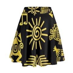 Maya Style Gold Linear Totem Icons High Waist Skirt by Apen