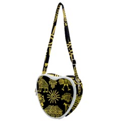 Maya Style Gold Linear Totem Icons Heart Shoulder Bag by Apen