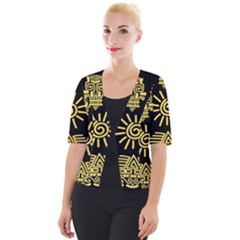 Maya Style Gold Linear Totem Icons Cropped Button Cardigan by Apen