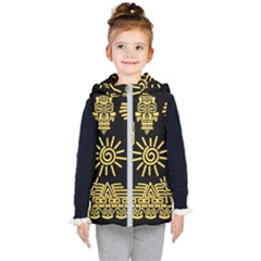 Maya Style Gold Linear Totem Icons Kids  Hooded Puffer Vest by Apen