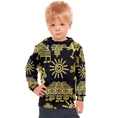 Maya Style Gold Linear Totem Icons Kids  Hooded Pullover by Apen