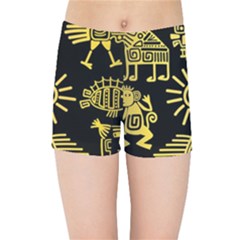 Maya Style Gold Linear Totem Icons Kids  Sports Shorts by Apen