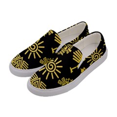 Maya Style Gold Linear Totem Icons Women s Canvas Slip Ons by Apen