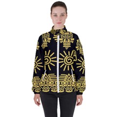 Maya Style Gold Linear Totem Icons Women s High Neck Windbreaker by Apen