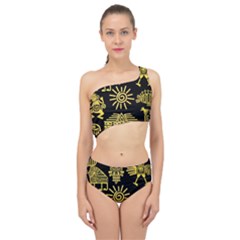 Maya Style Gold Linear Totem Icons Spliced Up Two Piece Swimsuit by Apen