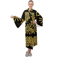 Maya Style Gold Linear Totem Icons Maxi Velvet Kimono by Apen