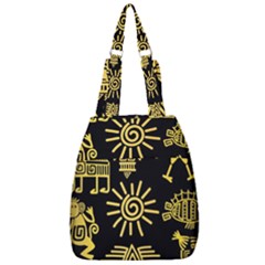 Maya Style Gold Linear Totem Icons Center Zip Backpack by Apen