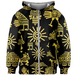 Maya Style Gold Linear Totem Icons Kids  Zipper Hoodie Without Drawstring by Apen