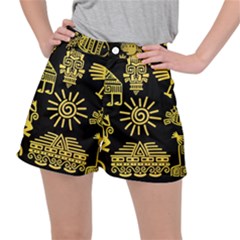 Maya Style Gold Linear Totem Icons Women s Ripstop Shorts by Apen