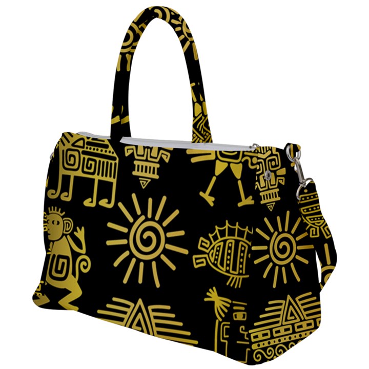 Maya Style Gold Linear Totem Icons Duffel Travel Bag