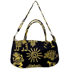 Maya Style Gold Linear Totem Icons Removable Strap Handbag by Apen