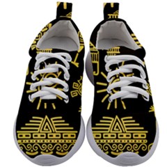 Maya Style Gold Linear Totem Icons Kids Athletic Shoes by Apen