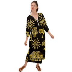 Maya Style Gold Linear Totem Icons Grecian Style  Maxi Dress by Apen