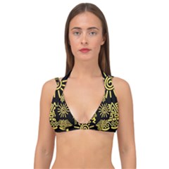 Maya Style Gold Linear Totem Icons Double Strap Halter Bikini Top by Apen