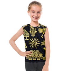 Maya Style Gold Linear Totem Icons Kids  Mesh Tank Top by Apen