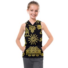 Maya Style Gold Linear Totem Icons Kids  Sleeveless Hoodie by Apen